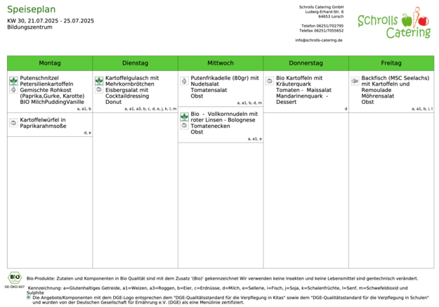 Speiseplan 21.-25.07.2025