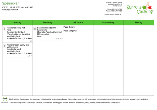 Speiseplan 28.-30.07.2025