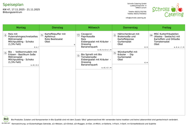 Speiseplan 17.-21.11.2025