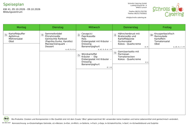 Speiseplan 05.-09.10.2026